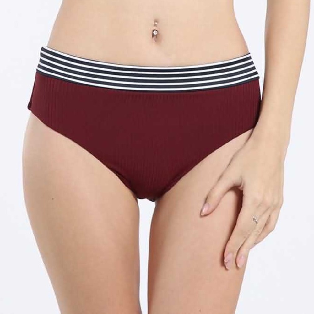 High waisted burgundy bikini bottoms
